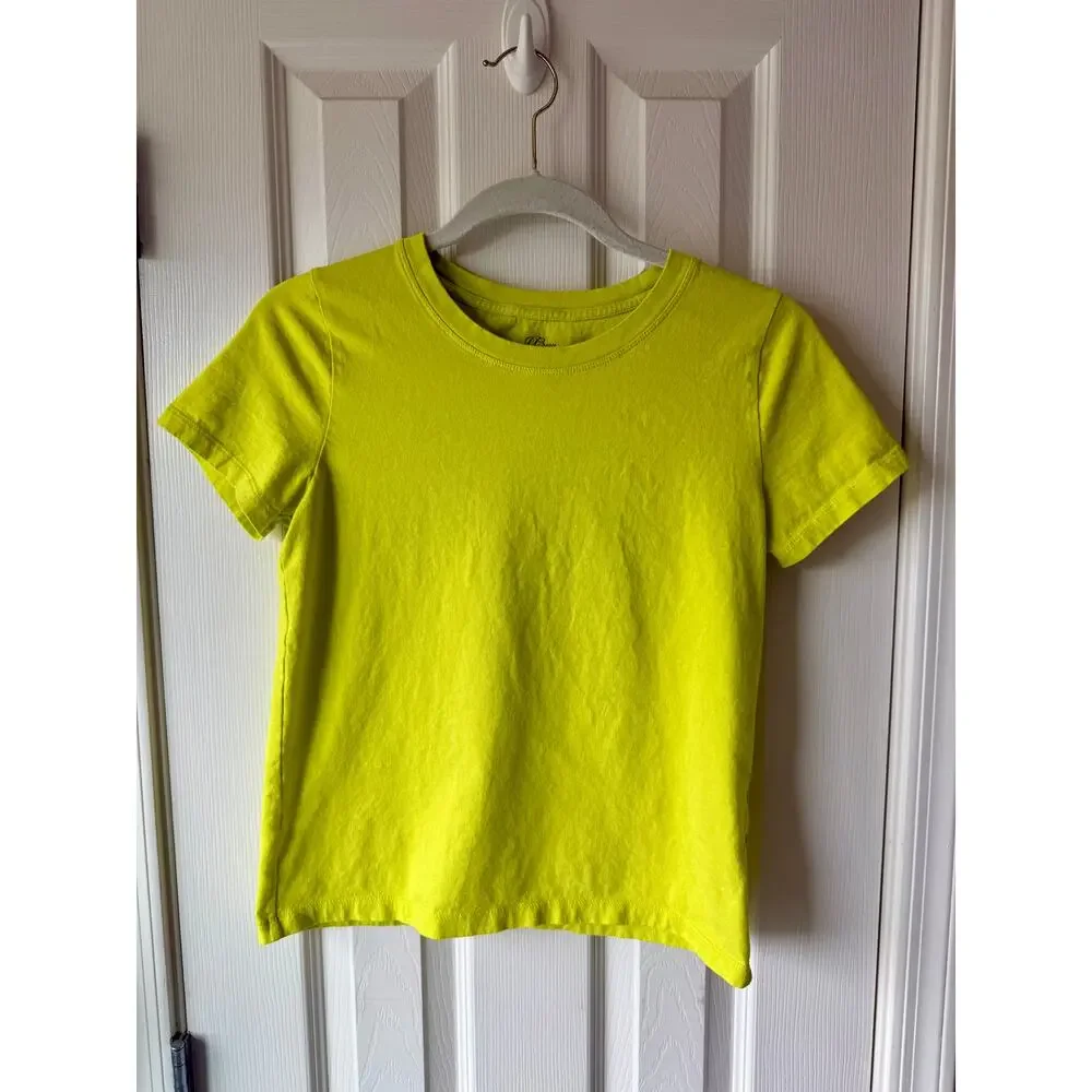 J.Crew Essential Tee Womens Small Neon Yellow Short Sleeve Crewneck 100% Cotton - Picture 2 of 10